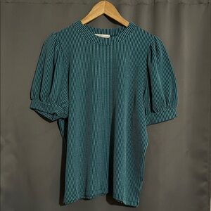 Teal Puff Sleeve Ribbed Top